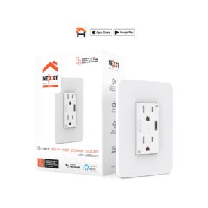 Nexxt Smart Wi-Fi Wall Power Outlet with USB Port